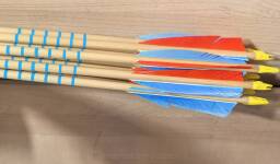 Zestaw strzały cedrowe ROSE Wood Cedar Port Orford USA spine 45#-50# pióra 5" Shield Helical 11/32" 32" grot toczony (12szt)